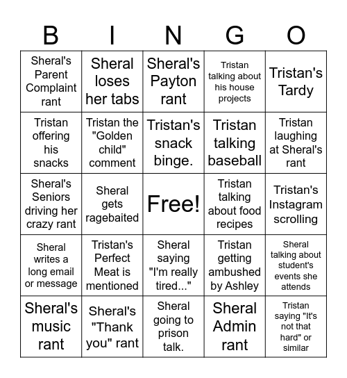 Tristan & Sheral Bingo Card