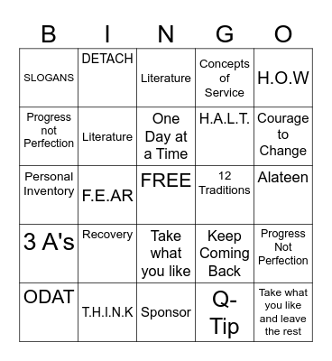 Day In Alateen Bingo Card