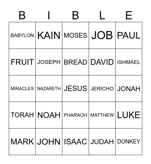 BIBLE BINGO Card