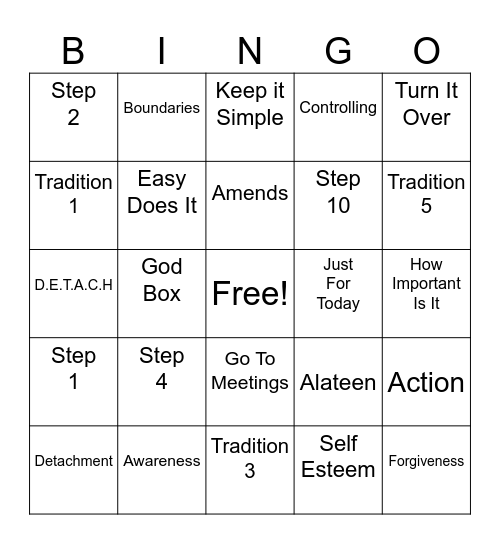 Day In Alateen Bingo Card