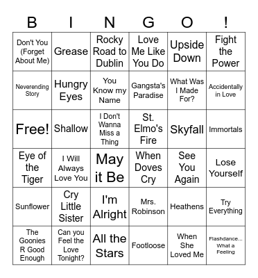 Songs Made for Movies Bingo Card
