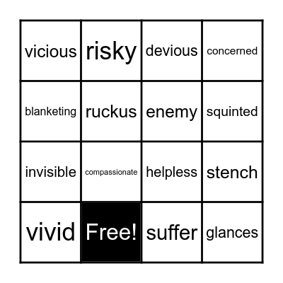 Vocabulary Review (Black Beach) Bingo Card
