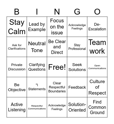 Conflict Resolution Bingo Card Bingo Card