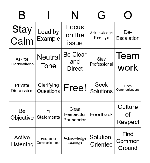 Conflict Resolution Bingo Card Bingo Card