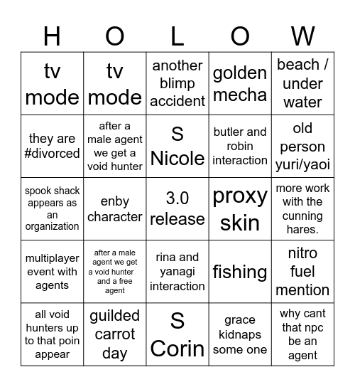 season 3 Bingo Card