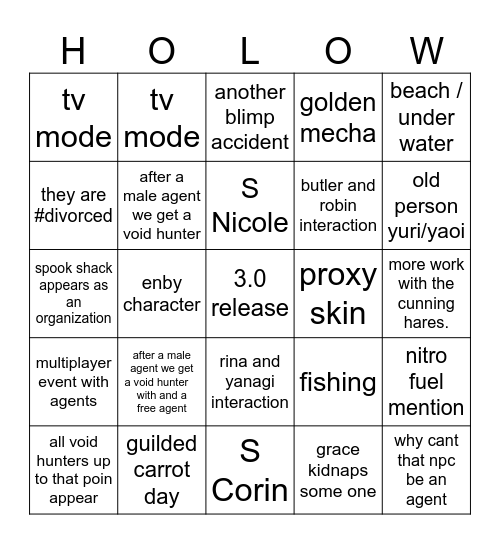 season 3 Bingo Card