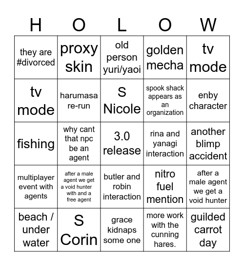 season 3 Bingo Card