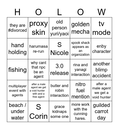 season 3 Bingo Card