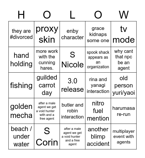 season 3 Bingo Card