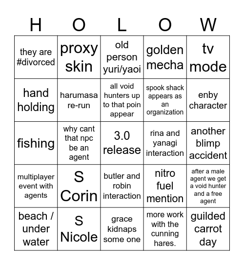 season 3 Bingo Card