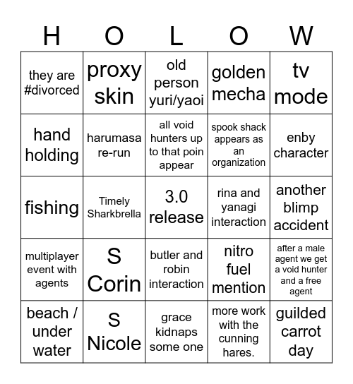 season 3 Bingo Card