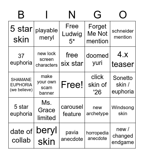 3.777777 RAWR Bingo Card