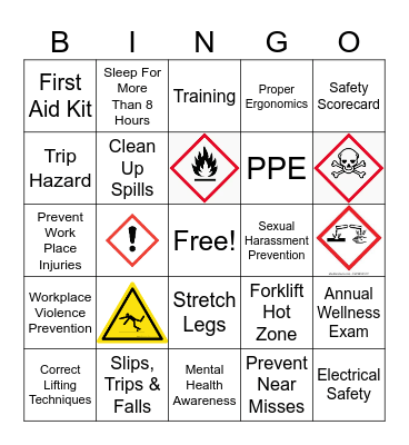 Health and Safety Bingo Card