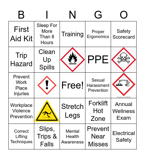 Health and Safety Bingo Card