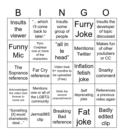 Bingocynical Bingo Card