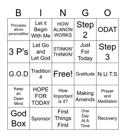 Day In Alateen Bingo Card