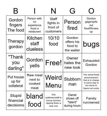 Kitchen nightmares GS.1 Bingo Card