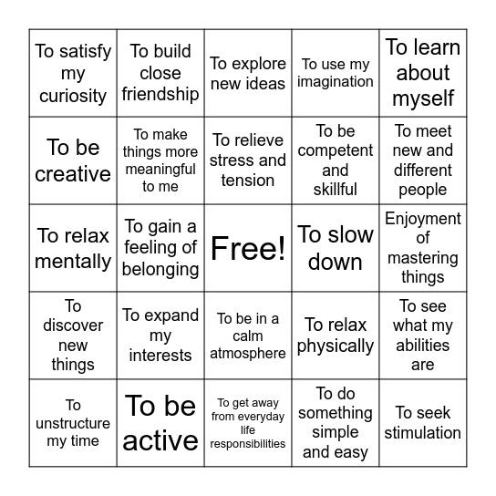 Benefits Bingo! Bingo Card