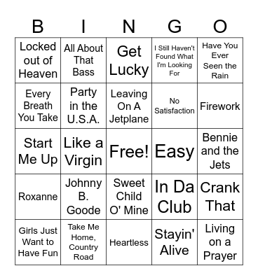 420 Cover Songs Bingo Card