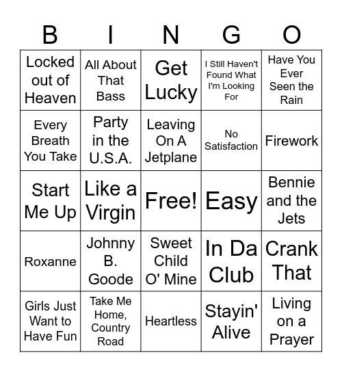 420 Cover Songs Bingo Card
