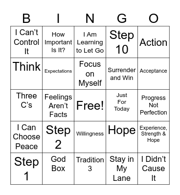 Day In Alateen Bingo Card