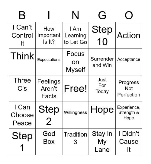 Day In Alateen Bingo Card