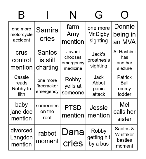 THE PITT SEASON 2 FINALE Bingo Card
