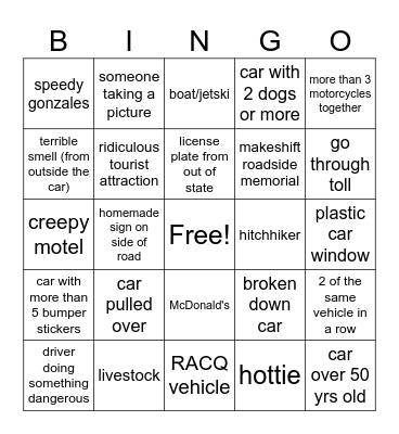Louise's Bday Road Trip Bingo Card