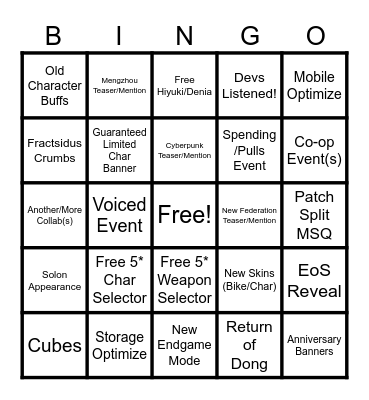 Wuwa 2nd Anniversary Livestream Bingo Card
