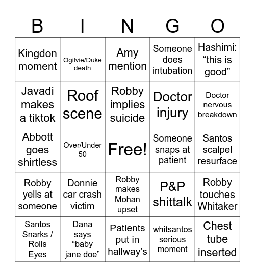 Pitt Finale Bingo Card