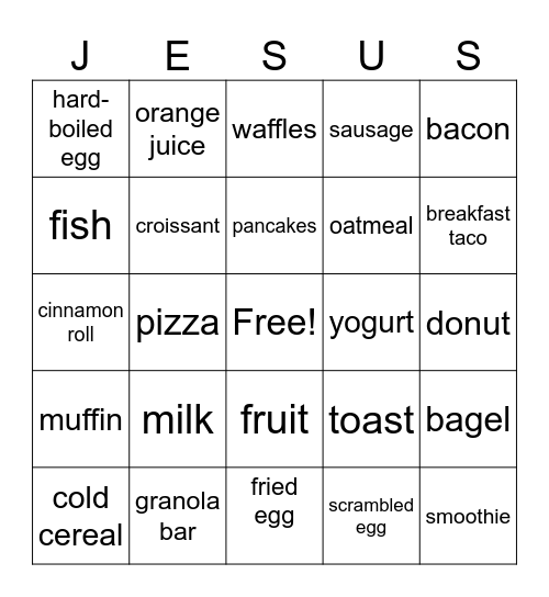 Breakfast Bingo Card
