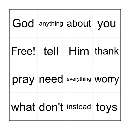 Philippians4:6 Bingo Card