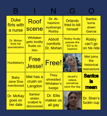 The Pitt Finale Bingo Card