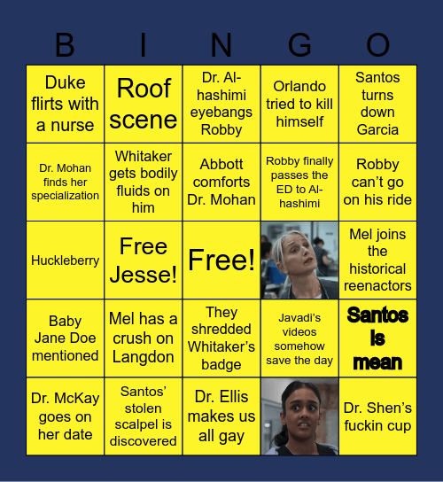 The Pitt Finale Bingo Card