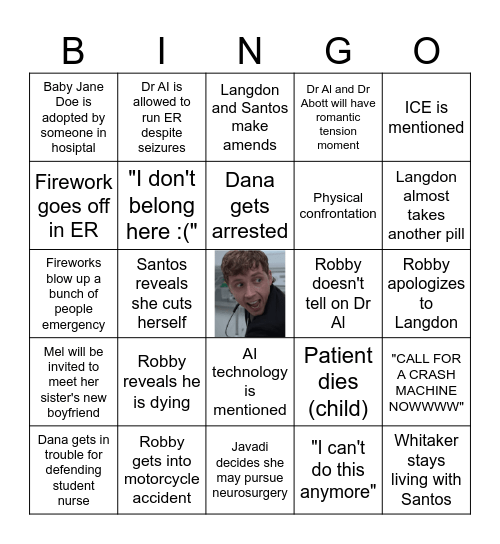 Pitt Season 2 Finale Bingo Card