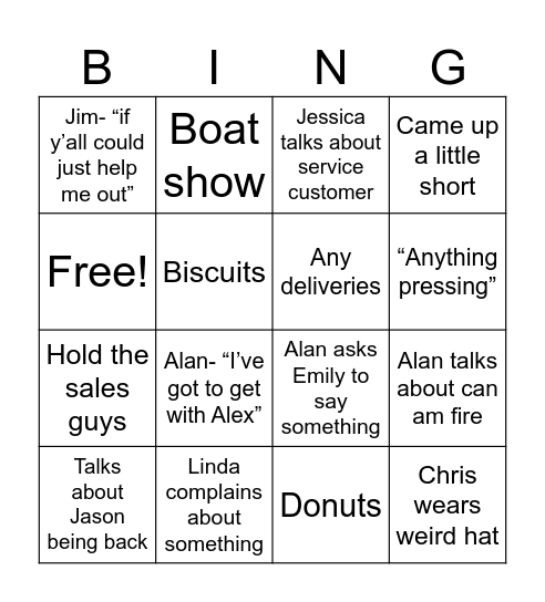Staff meeting bingo Card