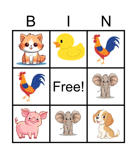 Animals Bingo Card