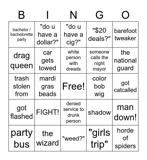 Frenchmen Bingo Card