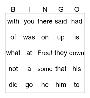 Sight Words (1) Bingo Card