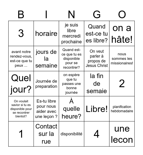 les appels/travailler avec des membres Bingo Card