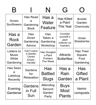 Garden Party Bingo Card