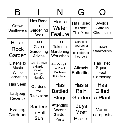 Garden Party Bingo Card