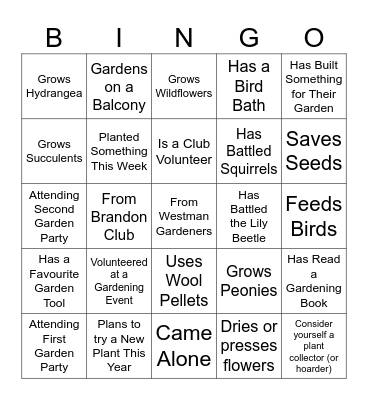 Garden Party Bingo Card