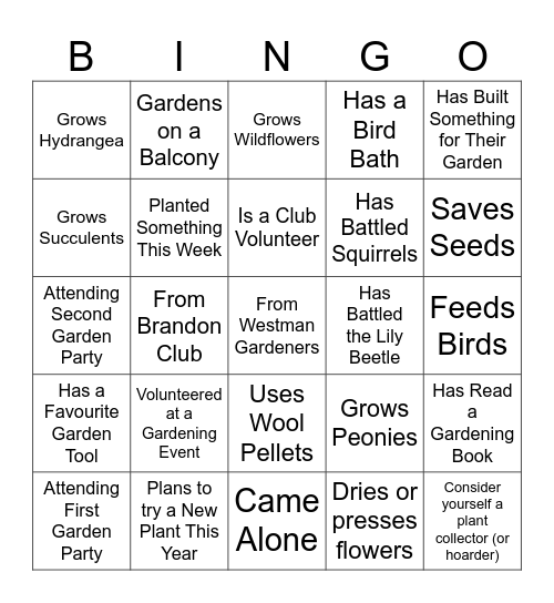 Garden Party Bingo Card