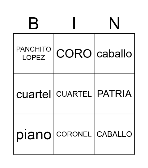 BINGO DE PANCHITO Bingo Card