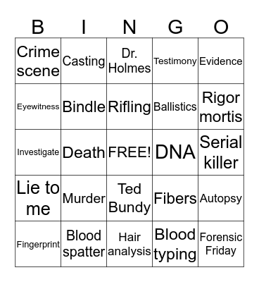 Forensic Bingo Card