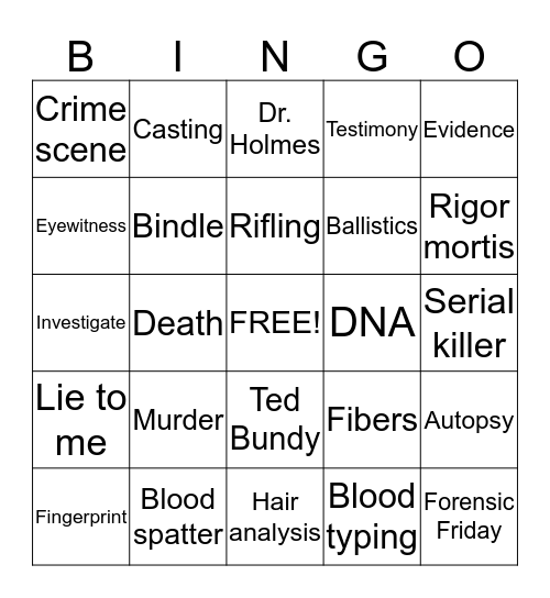 Forensic Bingo Card