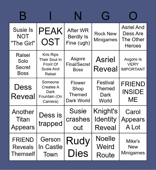 Deltarune Chapter 5 Bingo Card