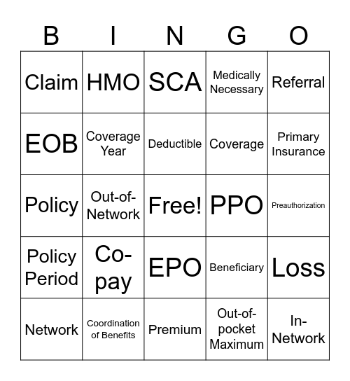insurance 101 Bingo Card