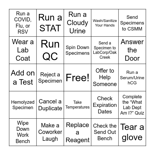 Lab Week Bingo - Lab Tech Bingo Card